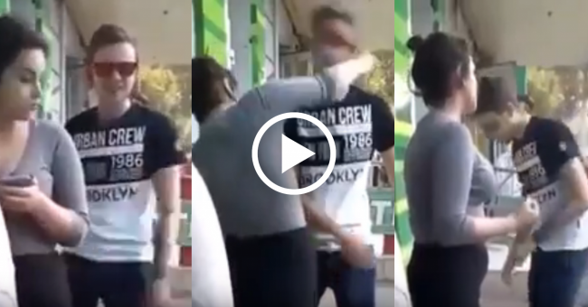 woman attacks dancing man